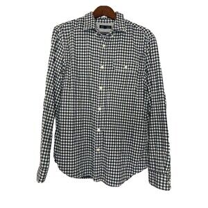 Banana Republic Mens L Black White Plaid Long Sleeve Soft Slim Button Up Shirt